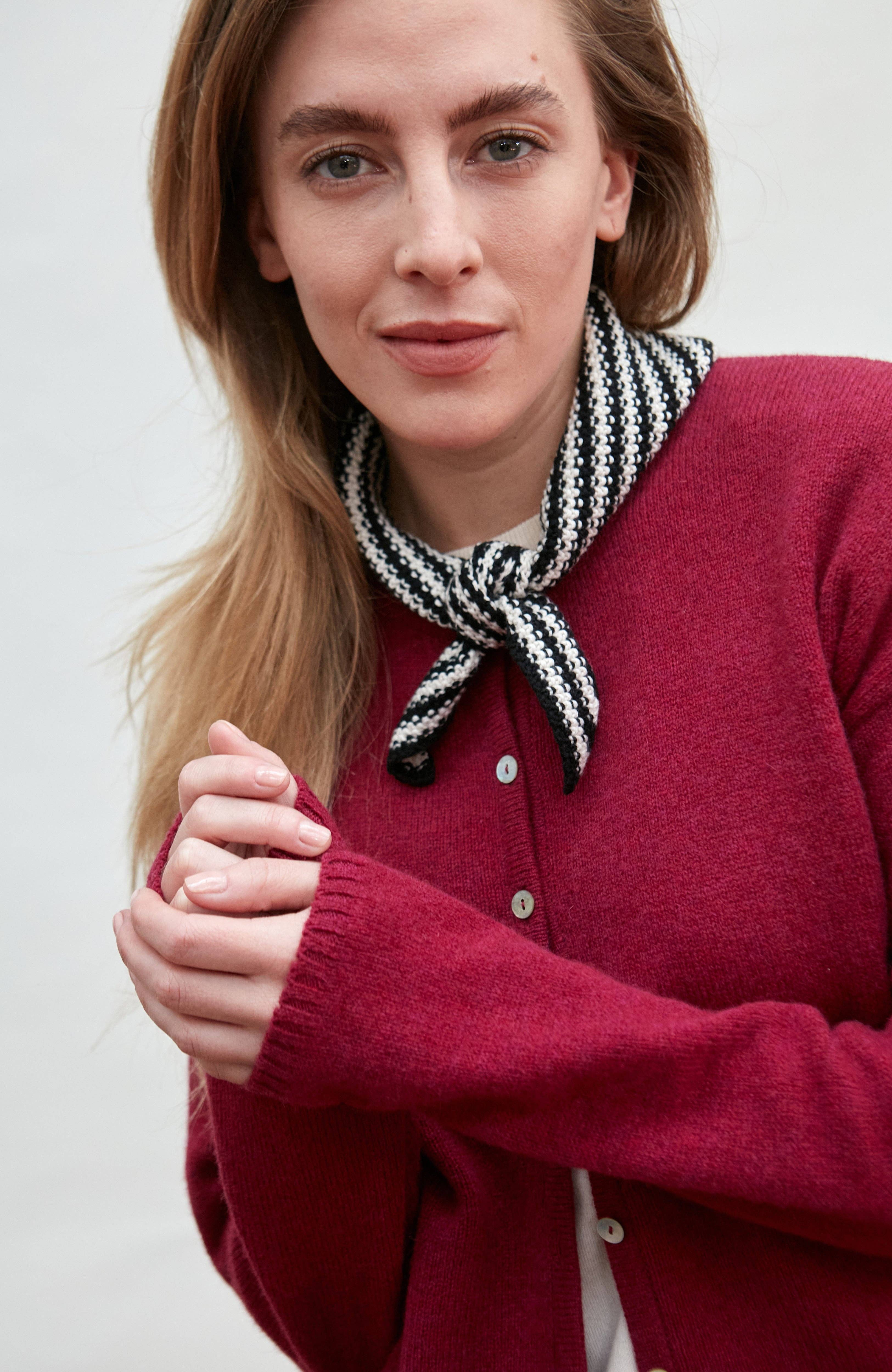 Black Ecru Cotton Textured Stripe Mini Neckerchief for wholesale on Faire2