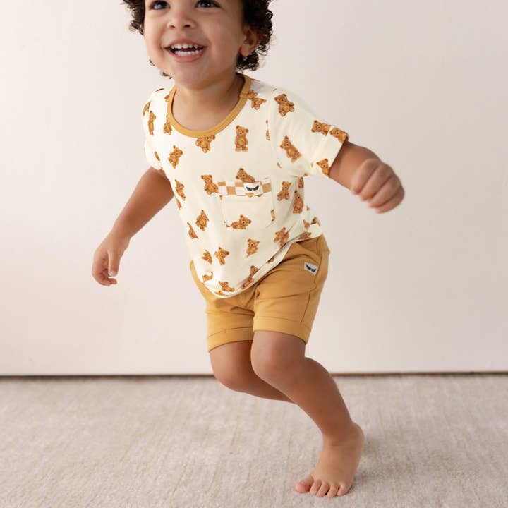 Free Birdees - Wholesale Shorts - Kids - Desert Tan Kids Harem Shorts with Pockets || Bamboo/Cotton/Spandex French Terry (18M-10Y)