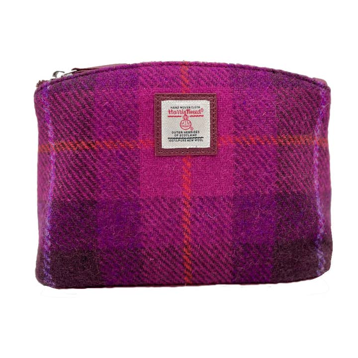 Harris Tweed Cosmetic Bag Purple Check for wholesale by maccessori