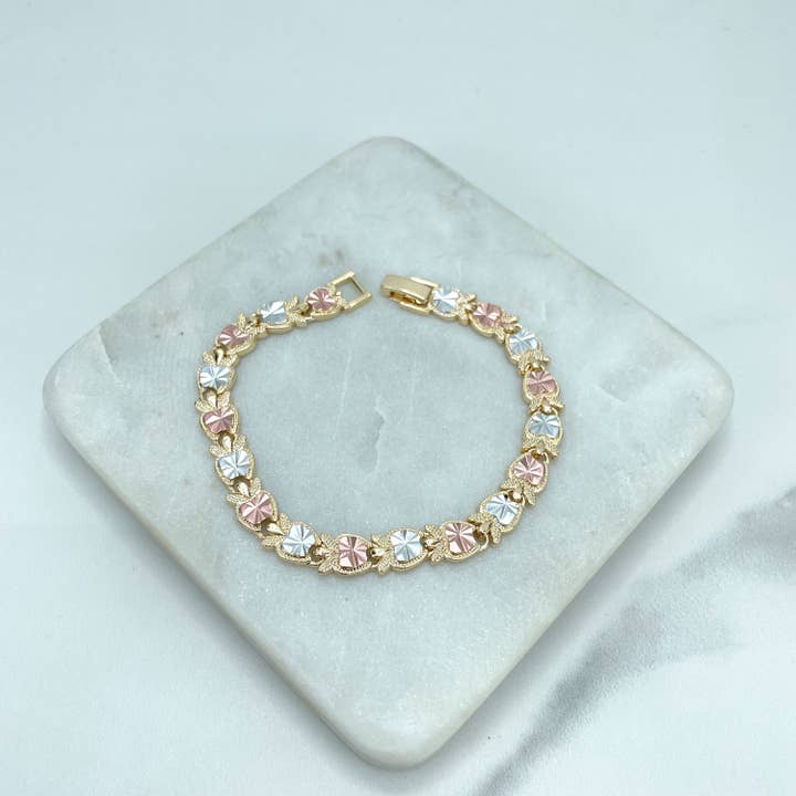 DIJU Jewelry - Wholesale Link & Chain Bracelet - 18k Gold Filled Tri-Tone Apple Heart Shape Linked Chain Bracelet, Tri-Color Bracelet, Wholesale Jewelry Making Supplies2