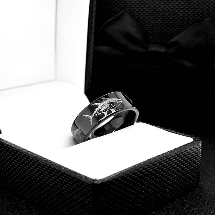 rings paradise - Wholesale Engagement Ring - Tuna Fish Engraved Tungsten Ring for Men7