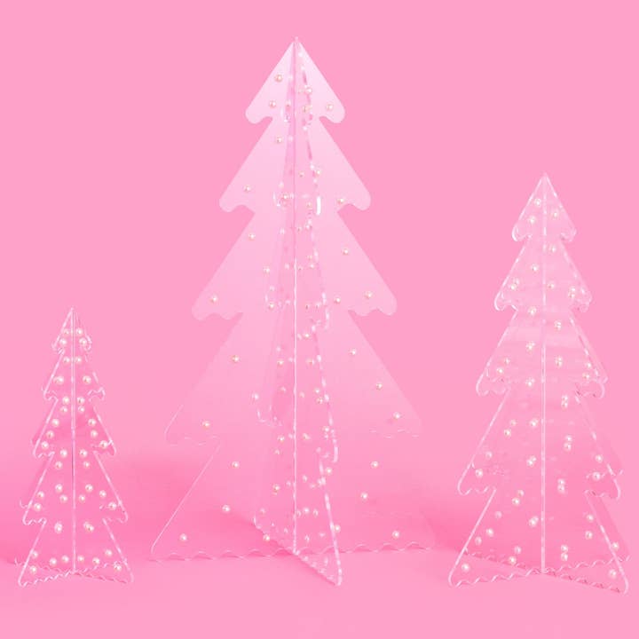 Acrylic Decorative Holiday Fir Trees - Clear w/ Pearl Beads for wholesale by Taylor Elliott Designs
