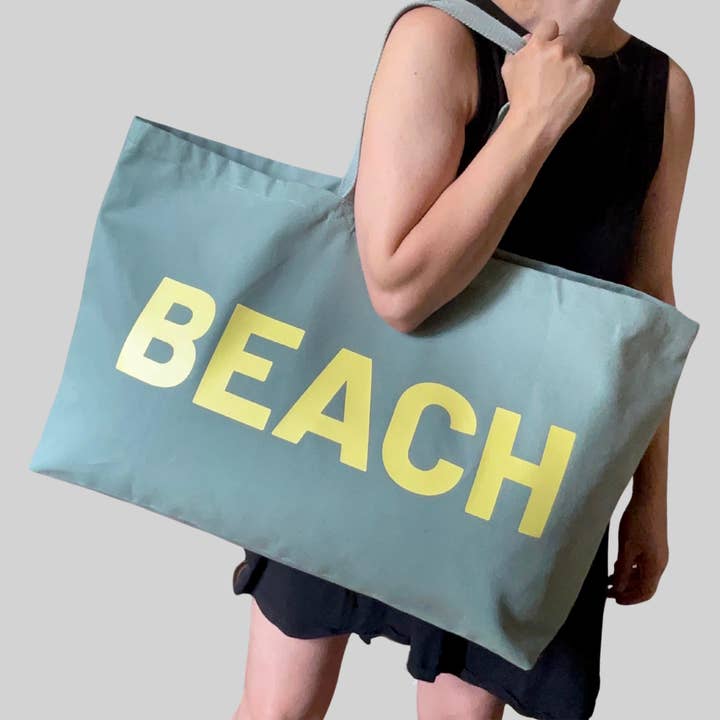 Jumbo BEACH Bag - Sage / Lemon for wholesale by the Cornish studio