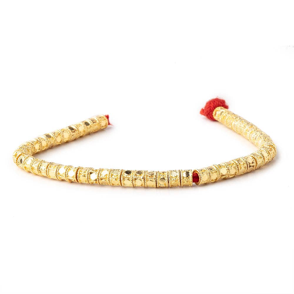 Beads of Cambay - Wholesale Beads - 5mm 22kt Gold plated Dotted Cylinder Tube Bead 8 inch 55 pieces1