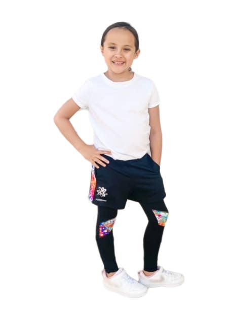 Dash Sheggings- Black/Rainbow Shorts & Black Full Length Leggings for wholesale by FUZEDwear