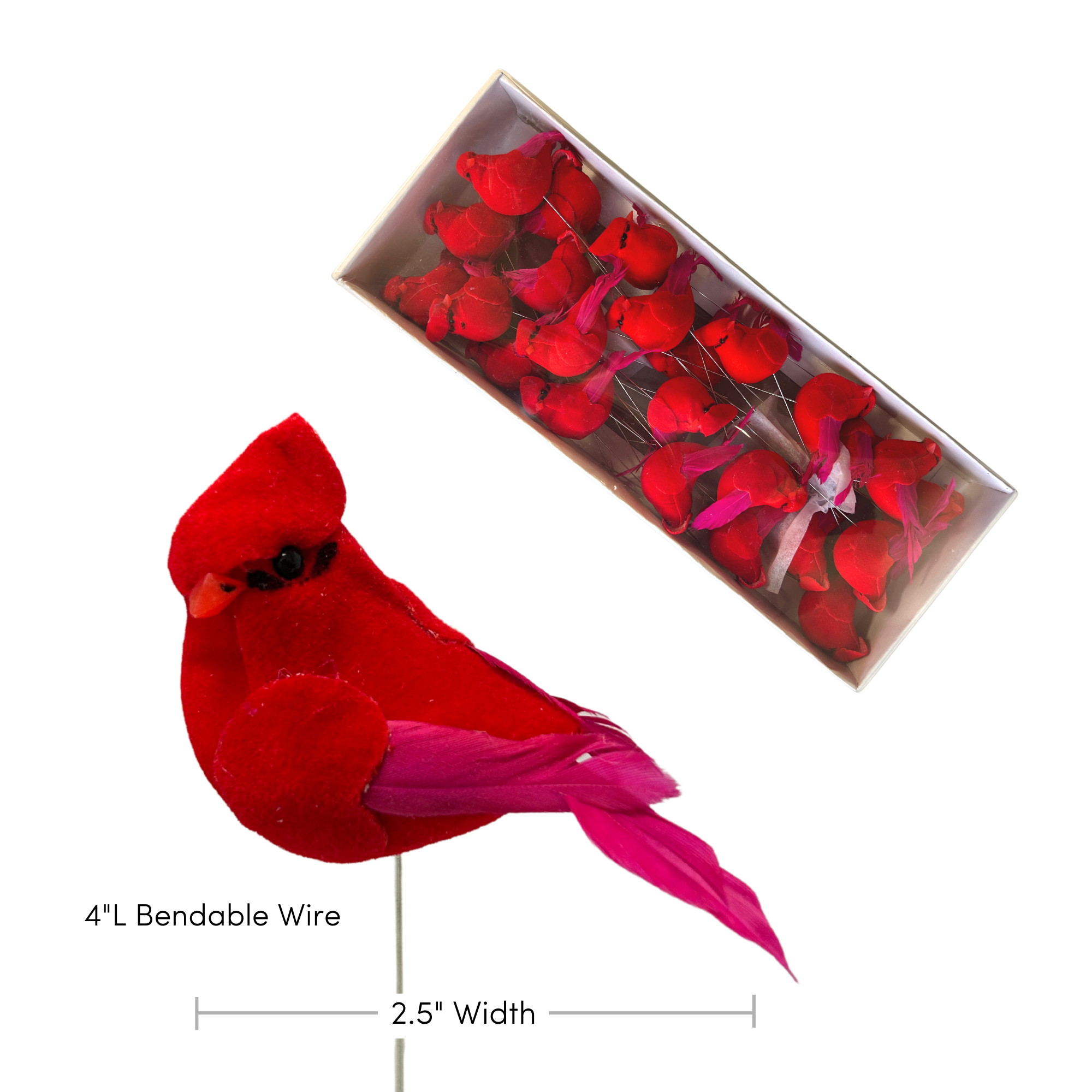 Jacobson - Wholesale Craft Supplies - 2.5"W Red Feather Cardinal on Wire2