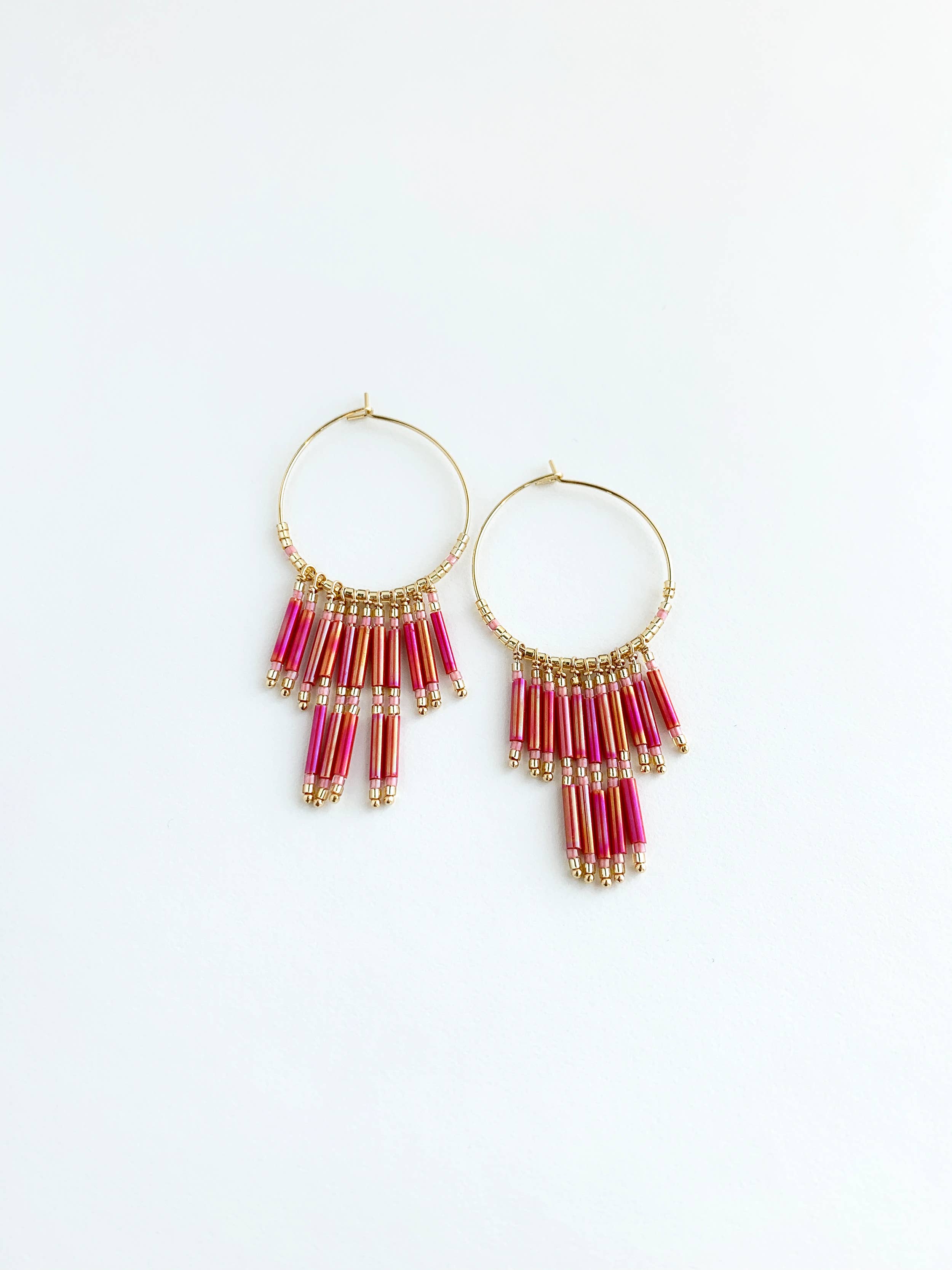 Laura Stark Designs - Wholesale Hoop Earrings - Pink Fringe Beaded Hoops3