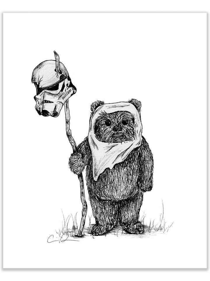 Star Wars Ewok Inspired Pop Culture Fine Art Print for wholesale by Carrie Anne Hudson Art