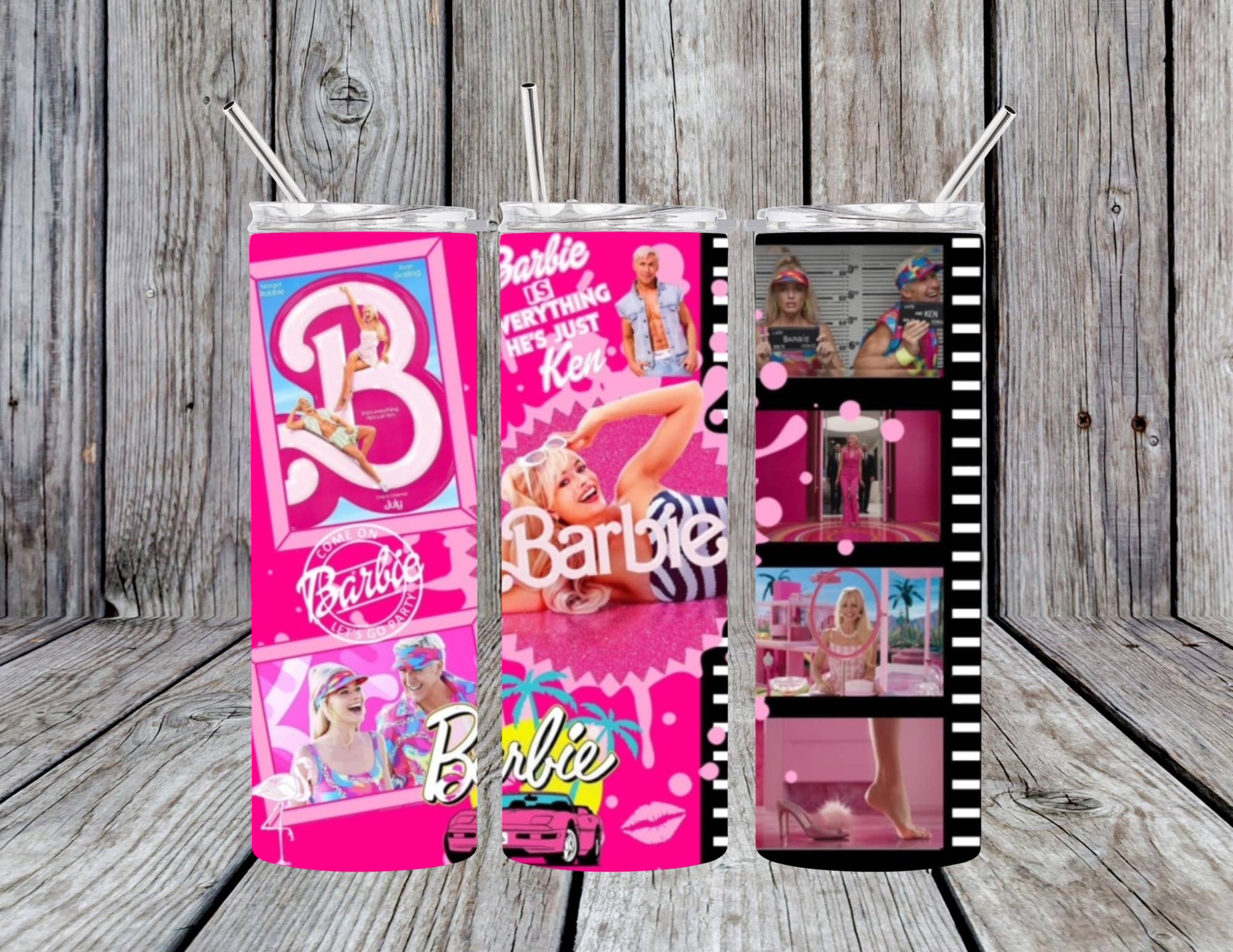 Barbie Movie 20oz Skinny Tumbler for wholesale by Dogwood Graphics & Design