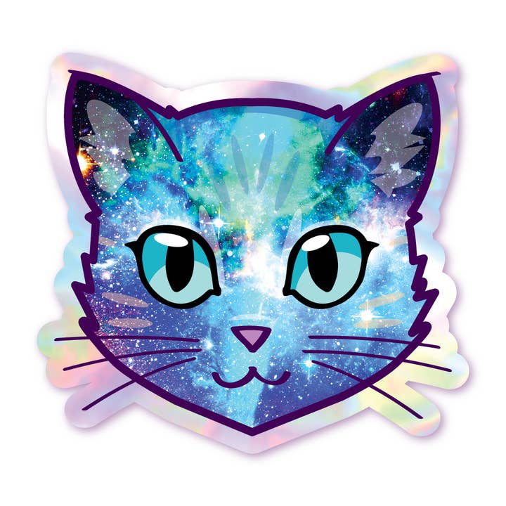 Galaxy Cat - Blue - Holographic Cat Sticker for wholesale by Schlady