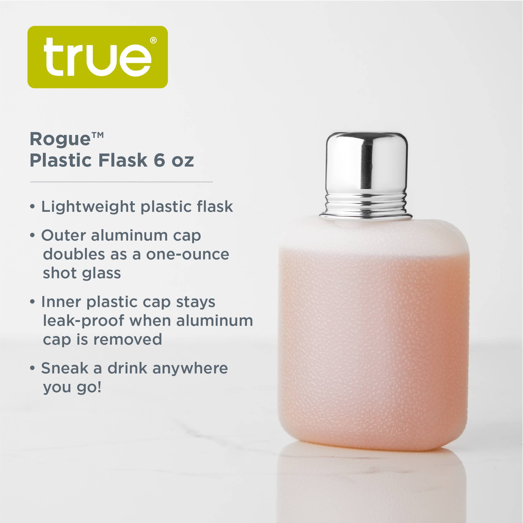 TRUE - Wholesale Flask - Rogue Plastic Flask w Shot Glass Lid ASST COLORS and SIZES7