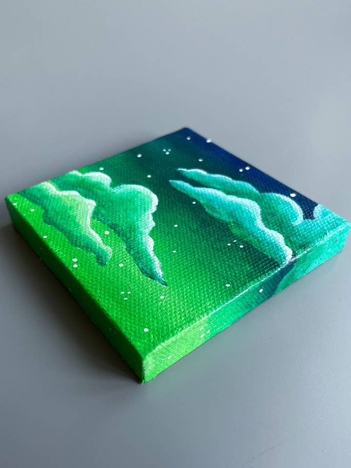 Mini-Gemälde „Green Apple Dreams“ mit Staffelei für den Großhandel von Jiva More Life