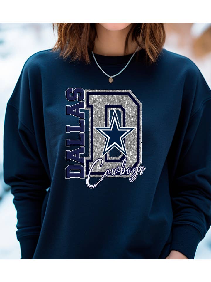 A Blessed Texas Mess Boutique - Wholesale T-Shirt (Graphic) - Women's - Cowboys Football Spirit Wear Faux Glitter America Team5