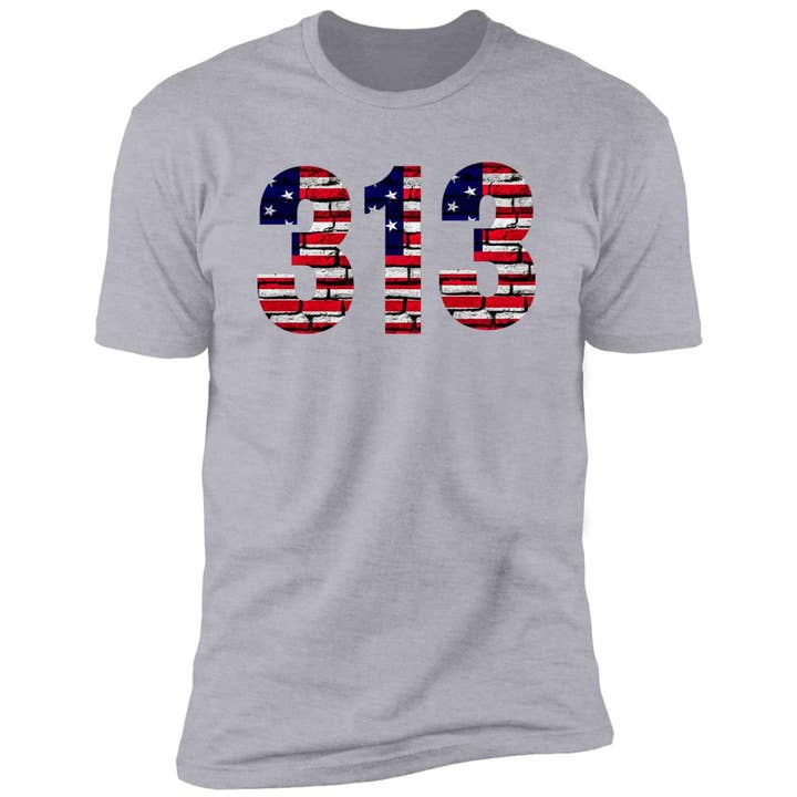 Detroit 313 US Flag Bricky Font Premium Unisex T-shirt for wholesale by VivaCity Gear