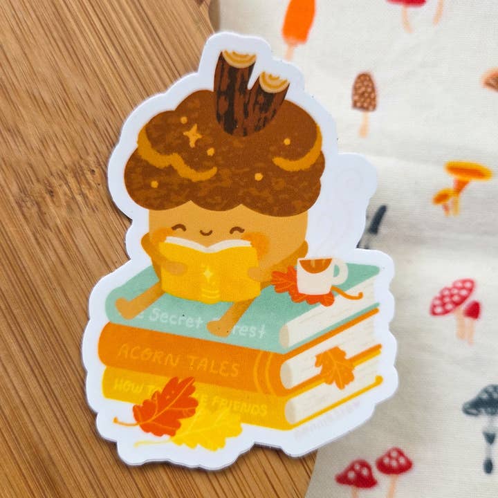 Fall Book Vibes Acorn Sticker for wholesale by RonnieSzo Art