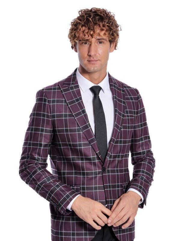Blazer da uomo viola con risvolto a punta sottile - Wessi per la vendita all'ingrosso da parte di Wessi