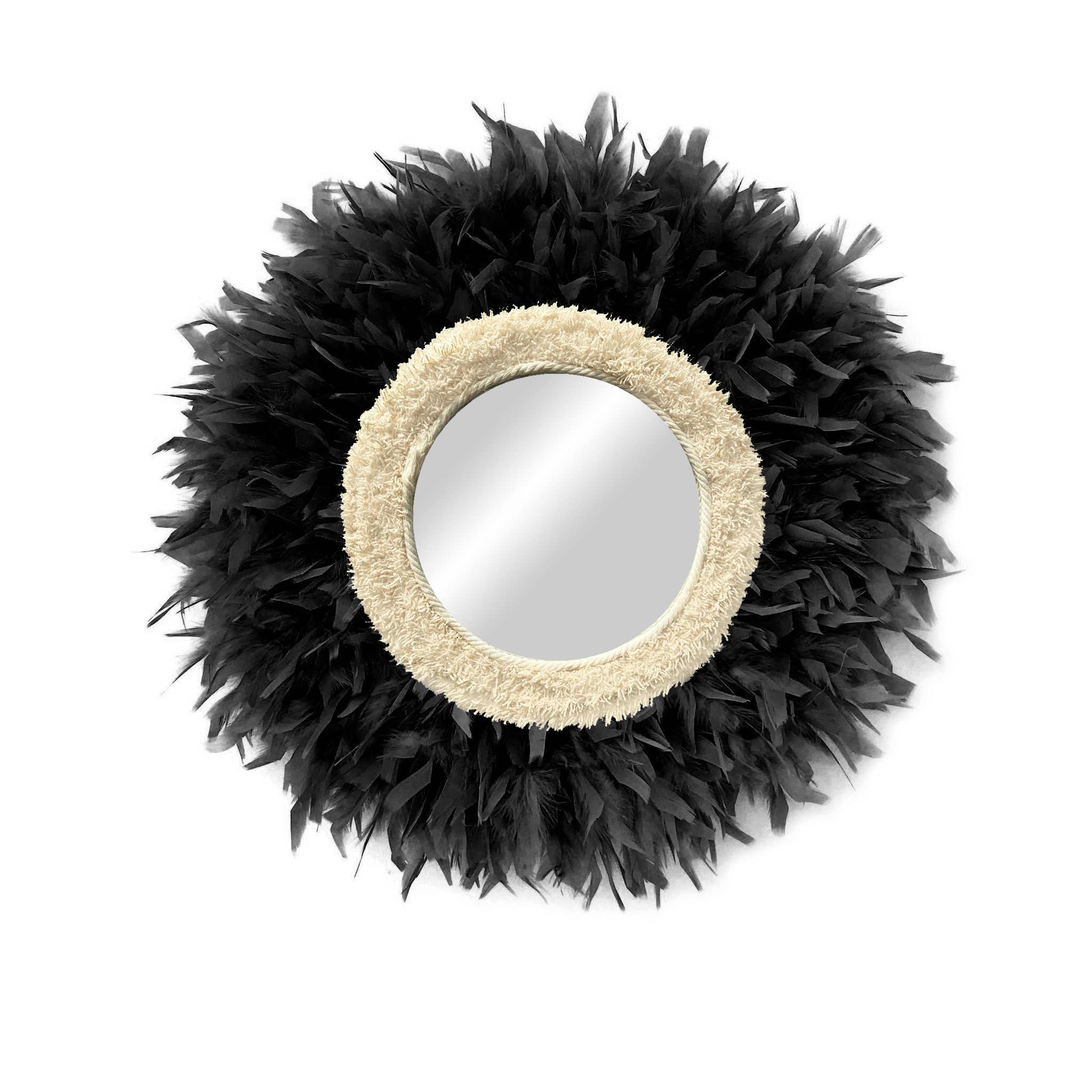 Geometrik Design - Wholesale Wall Stone - Round Feather and Cotton Decorative Boho Mirror3
