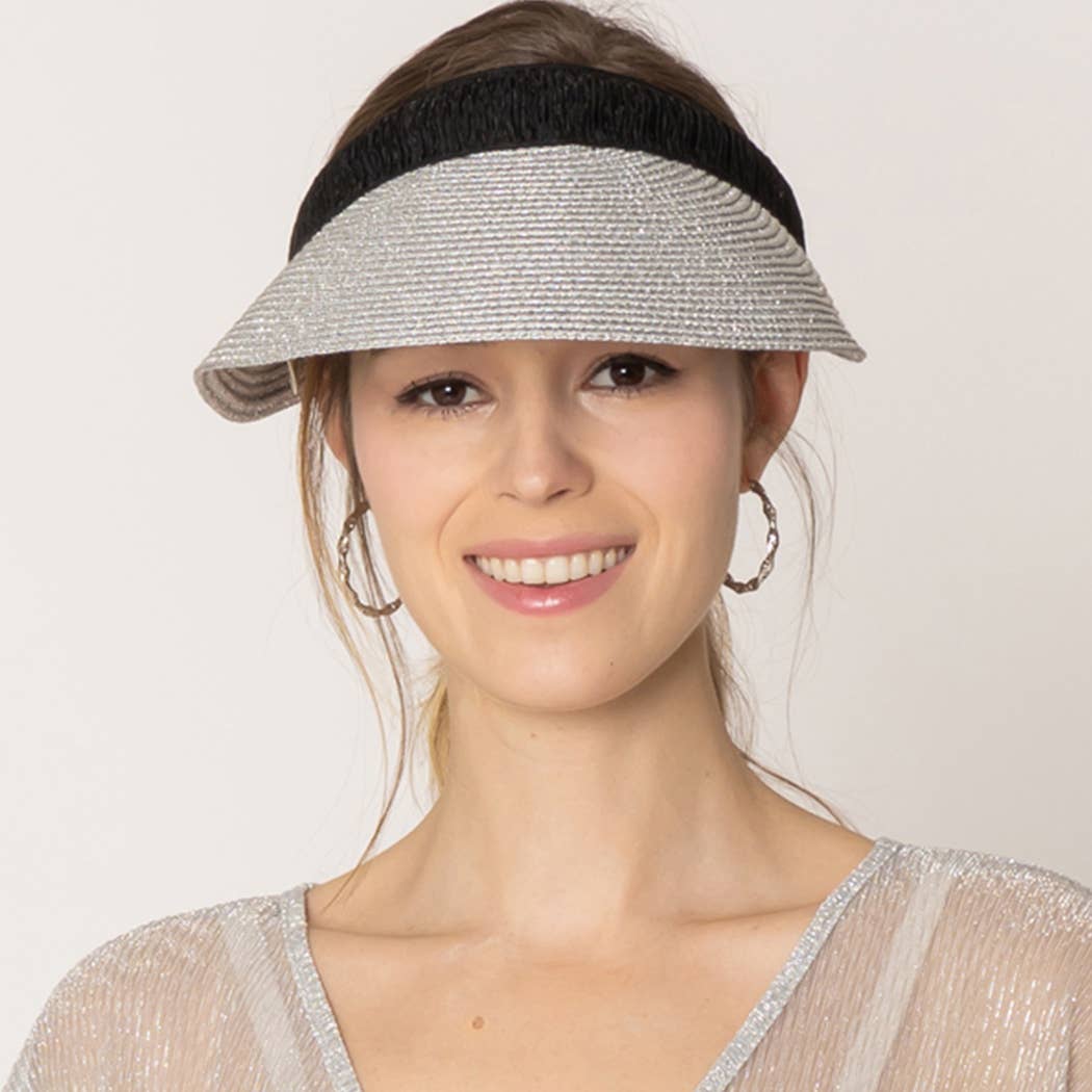 Fashion City – wholesale Visor – Women's – Metallic Straw Natural Material Sun Visor6