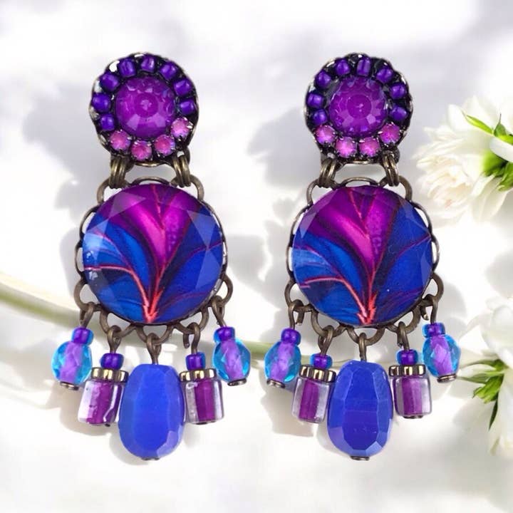 Small magenta lotus crystal earrings for wholesale by melizijewelry