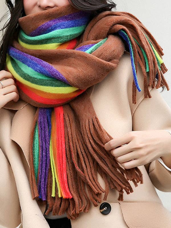 UZ Wholesale Store - Wholesale Scarf - Women's - Contrast Color Keep Warm Multi-Colored Tasseled Scarf5
