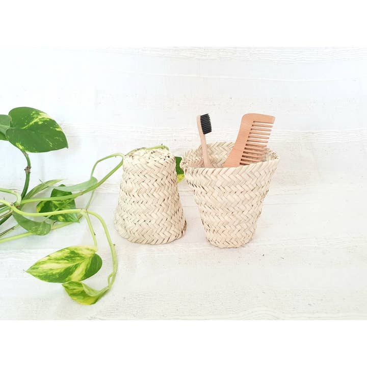 Small Doum Pot – Handmade Moroccan Palm Leaf Cup | Natural B for wholesale by High crafty