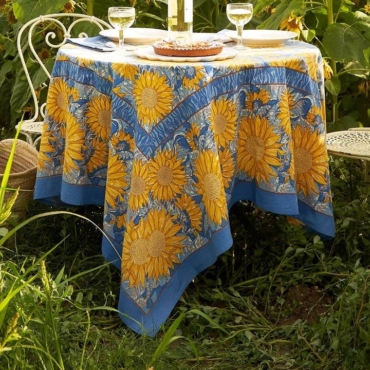 Sunflower Yellow & Blue | French Tablecloths for wholesale by Couleur Nature