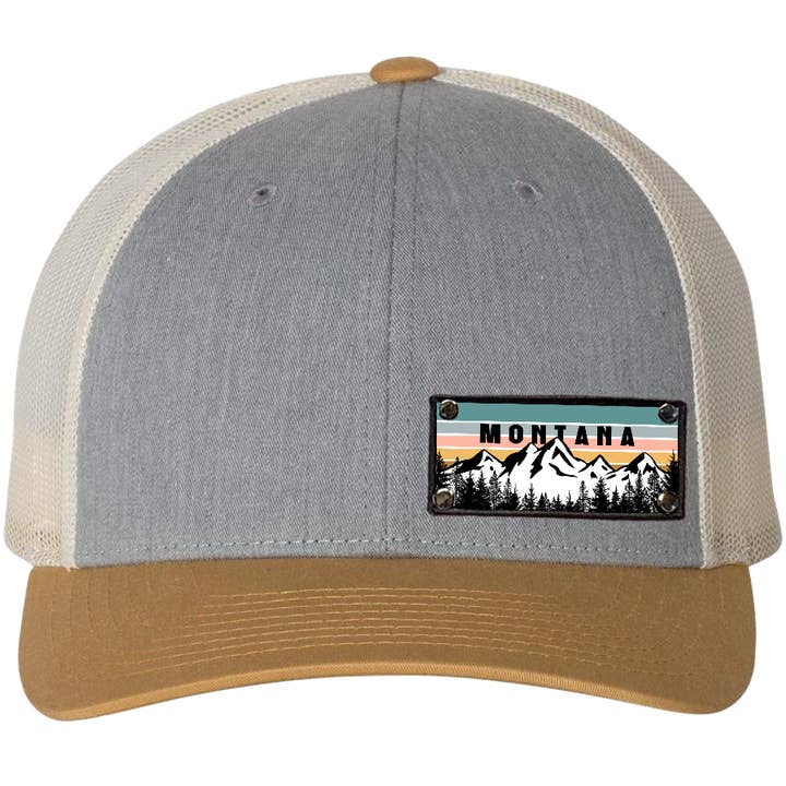 Montana Mtn Sunset Coral su un cappello RCH115-HGRY, BRC e oro per la vendita all'ingrosso da parte di Stryder Gear