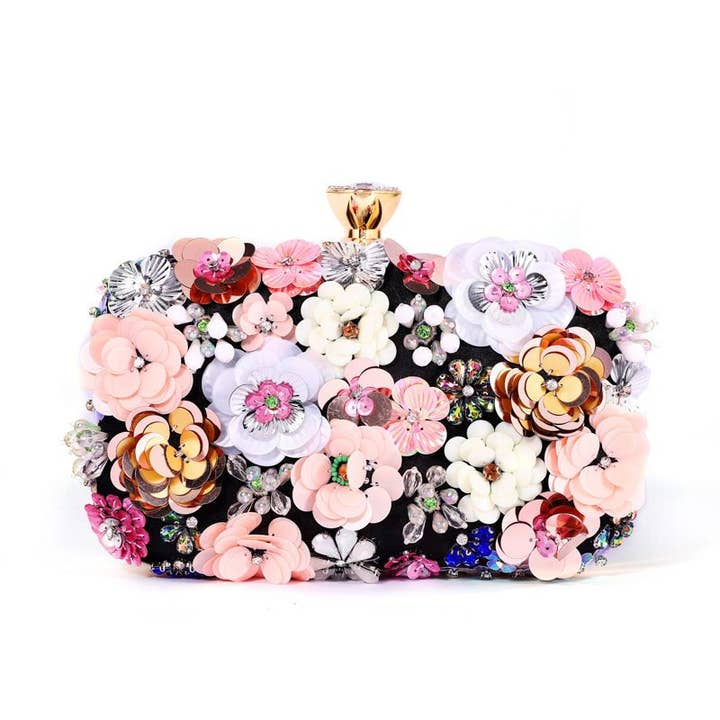 PEACH ACCESSORIES - Wholesale Clutch bag – women's - Hand Crafted Floral Embellished Clutch Bag K02015