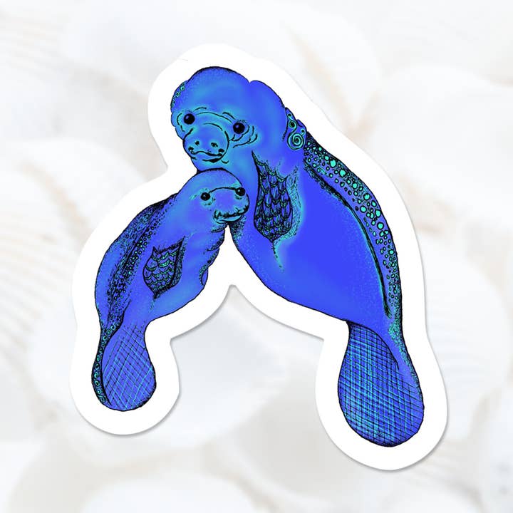 Manatee Family Sticker, 3” Sea Life Sticker, Beach Decal for wholesale by Katekreates