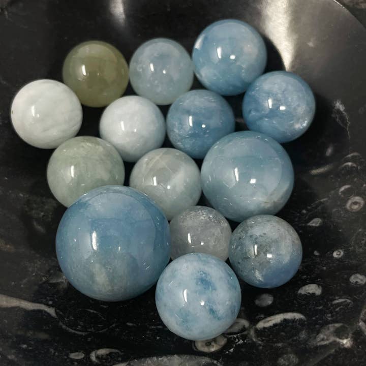 The Crystal Tabby - Wholesale Spiritual Stone/Crystal - Aquamarine Sphere Bag b grade