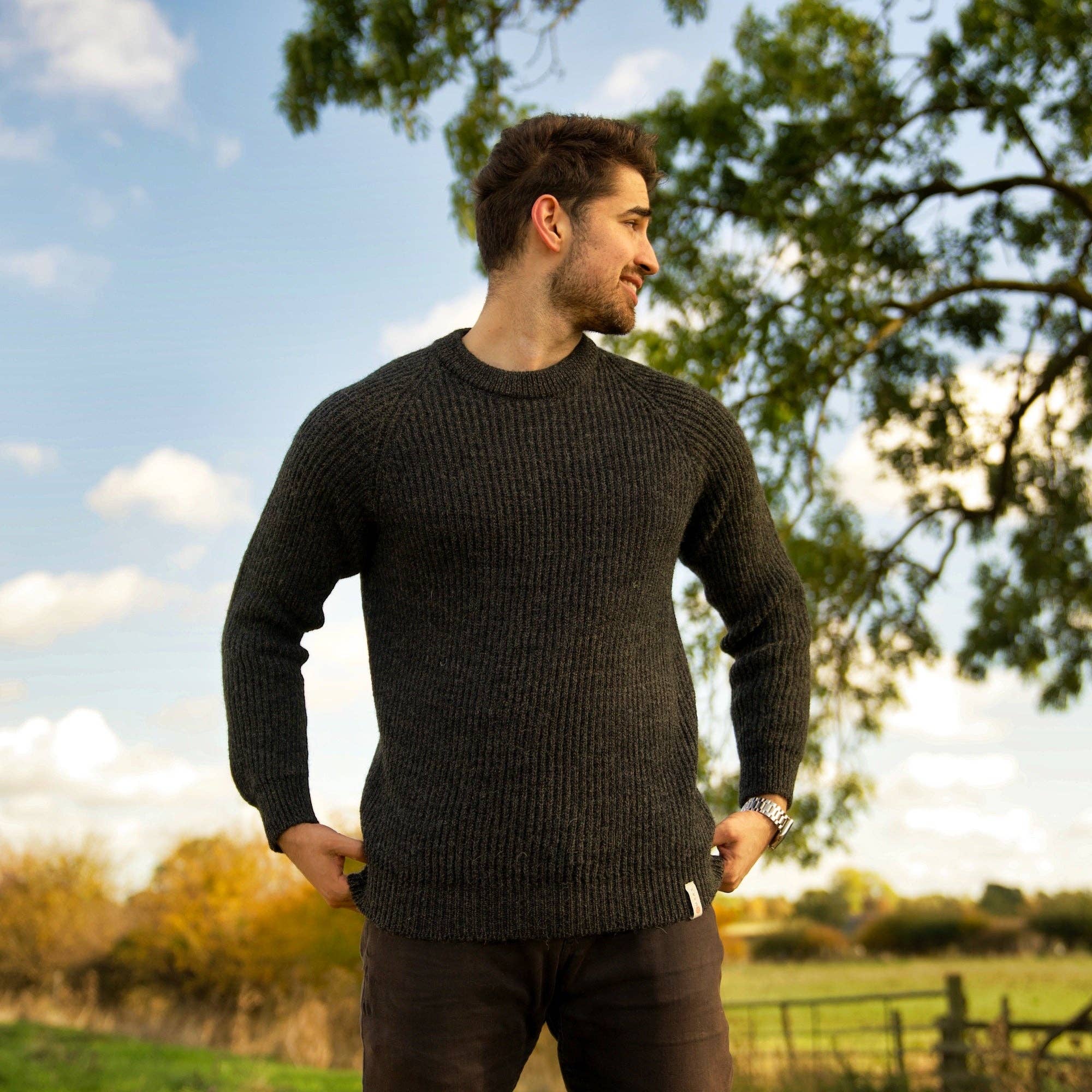 Mars Knitwear – wholesale Knitted jumper – Men′s – British Wool Seamless - Hawking - Charcoal3