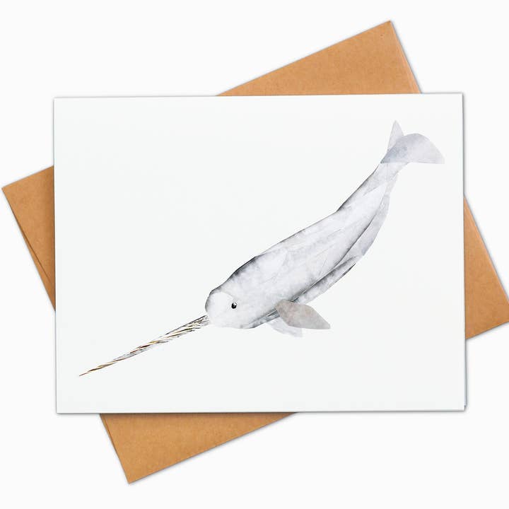 Narwhal lykønskningskort for engroshandel hos Angela Doak