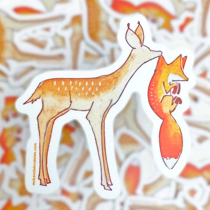 Red Fox And Deer Vinyl Sticker for wholesale by Mckenzie Kvalsten