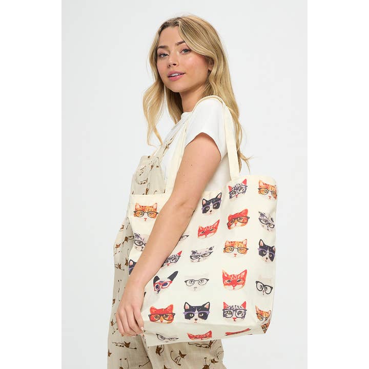 SM WARDROBE - Wholesale Tote Bag - Women's - KITTY WITH GLASS TOTE BAGS