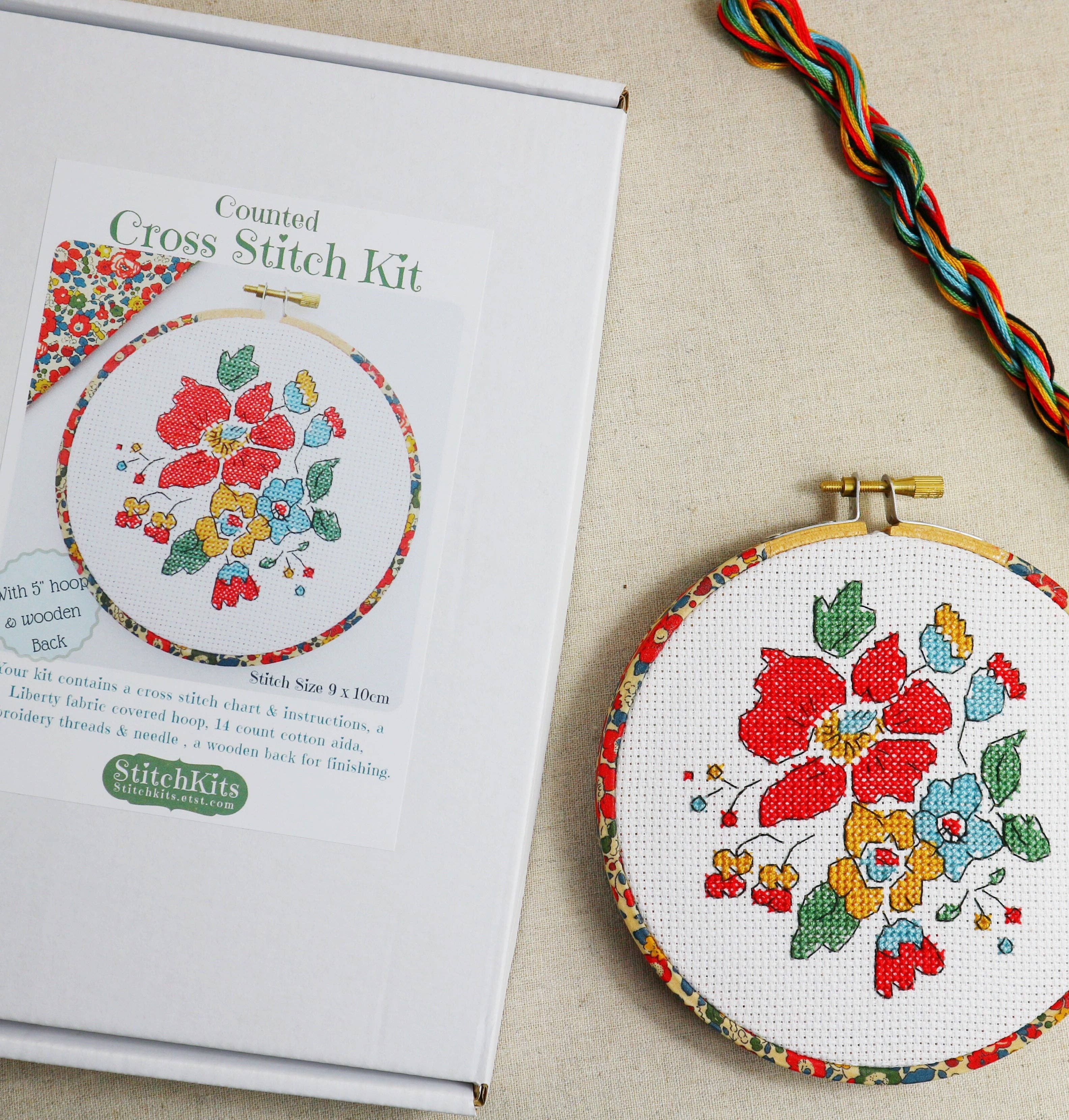 Stitchkits Crafts - Wholesale Embroidery/Cross Stitch Supplies - Floral Cross Stitch Kit Embroidery Hoop Kits. 5