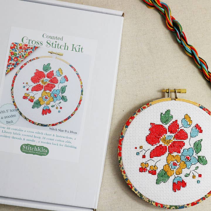 Stitchkits Crafts - Wholesale Embroidery/Cross Stitch Supplies - Floral Cross Stitch Kit Embroidery Hoop Kits. 5