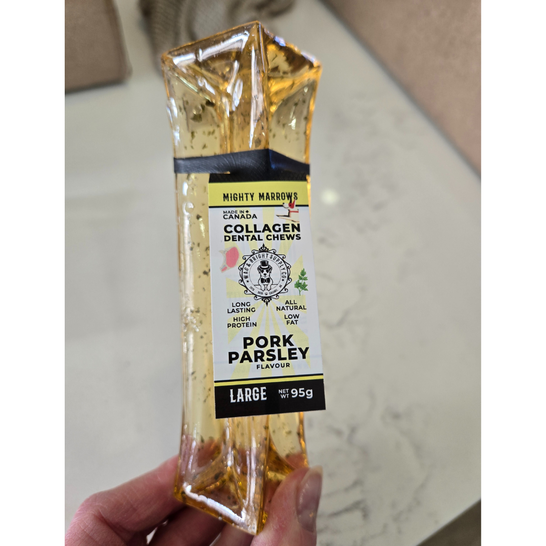 Wag & Bright Supply Co. - Vente Os à mâcher – chien - Mighty Marrows Collagen Dental Chew - Porc Persil - SM/LG26