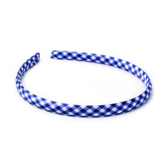 1cm wide Recycled Royal Blue gingham aliceband for wholesale by Inca UK
