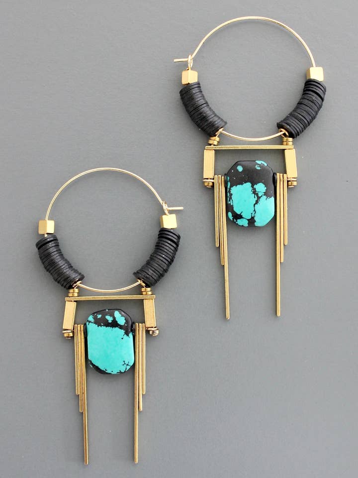 FERE101 Brincos de argola em turquesa Art Déco por atacado de David Aubrey Jewelry
