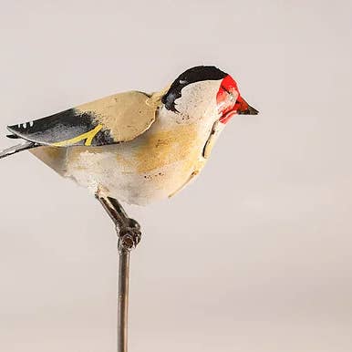 Recycled Metal Garden Artwork - Goldfinch On Rod for wholesale by chi-africa