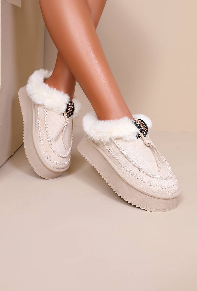 Joia Paris - Wholesale Mules - Women's - Fur-lined mules with thick sole and braided strap RU-2117