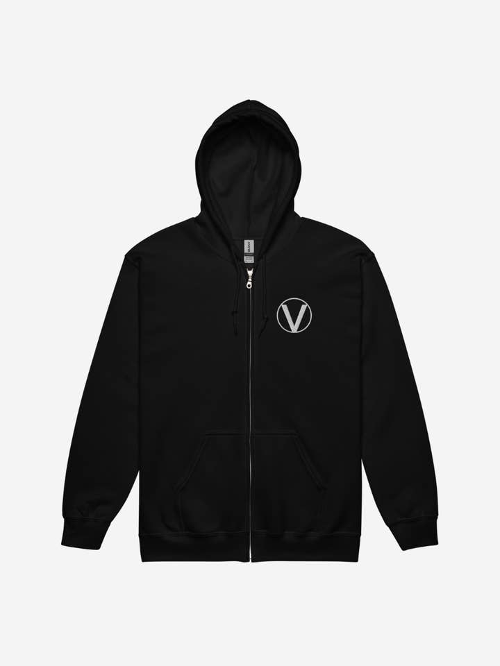 V Symbol Unisex zip hoodie - Embroidery for wholesale by Plant Babes