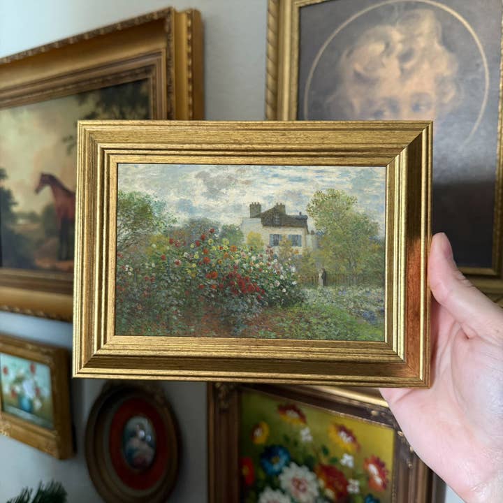 Vintage Style House & Rose garden Landscape Art Print Framed for wholesale by Thrift Antiques