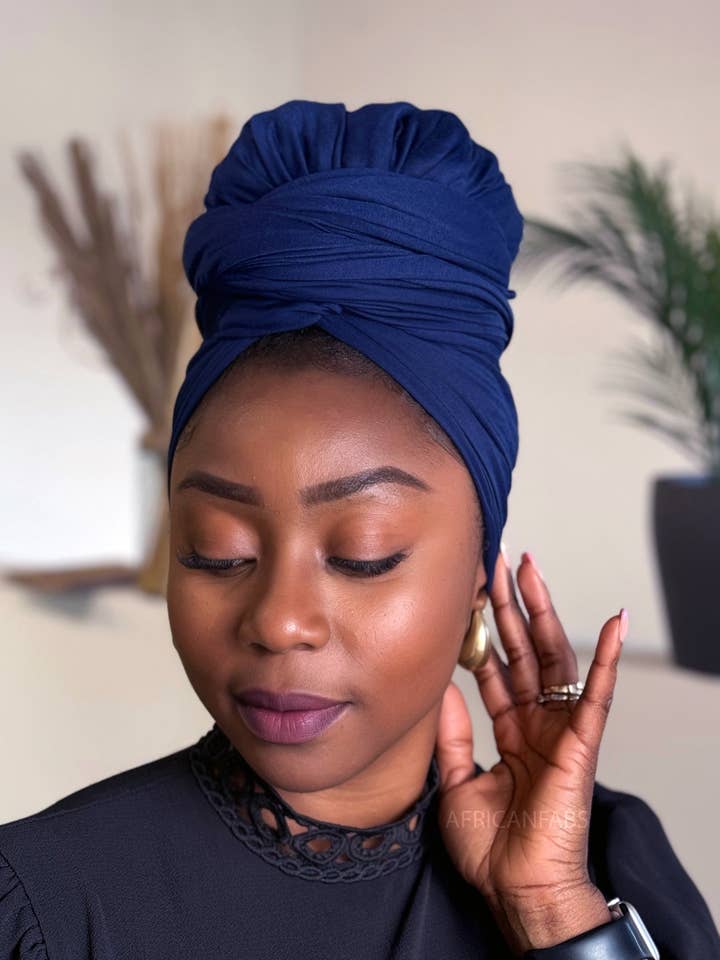 Marineblaues Kopfband - Dehnbarer Jersey-Stoff Turban für den Großhandel von AfricanFabs