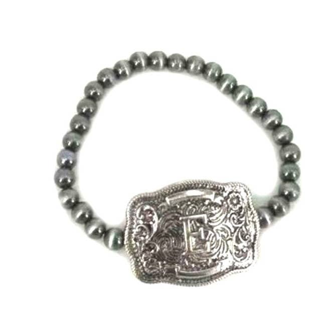 Snowing West - Wholesale Beaded bracelet - Western Buckle Initial Stretch Bracelet4