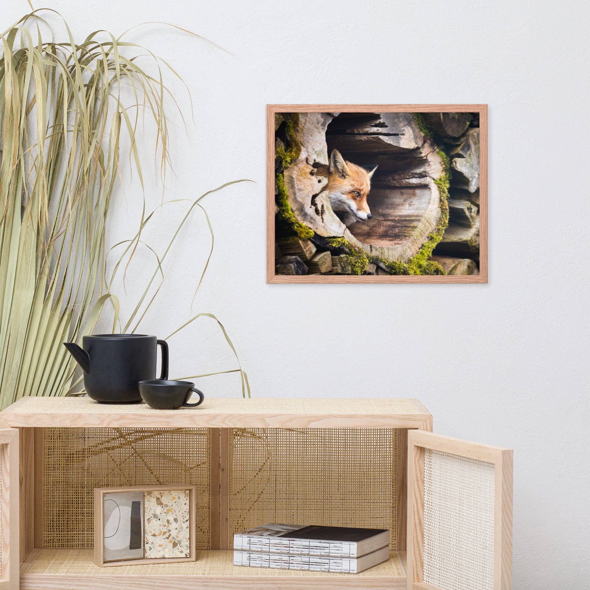 Pipa Wall Art & Home Decor - Wholesale Art Print - Young Red Fox Face In Mossy Stump Wildlife Nature Framed Art10