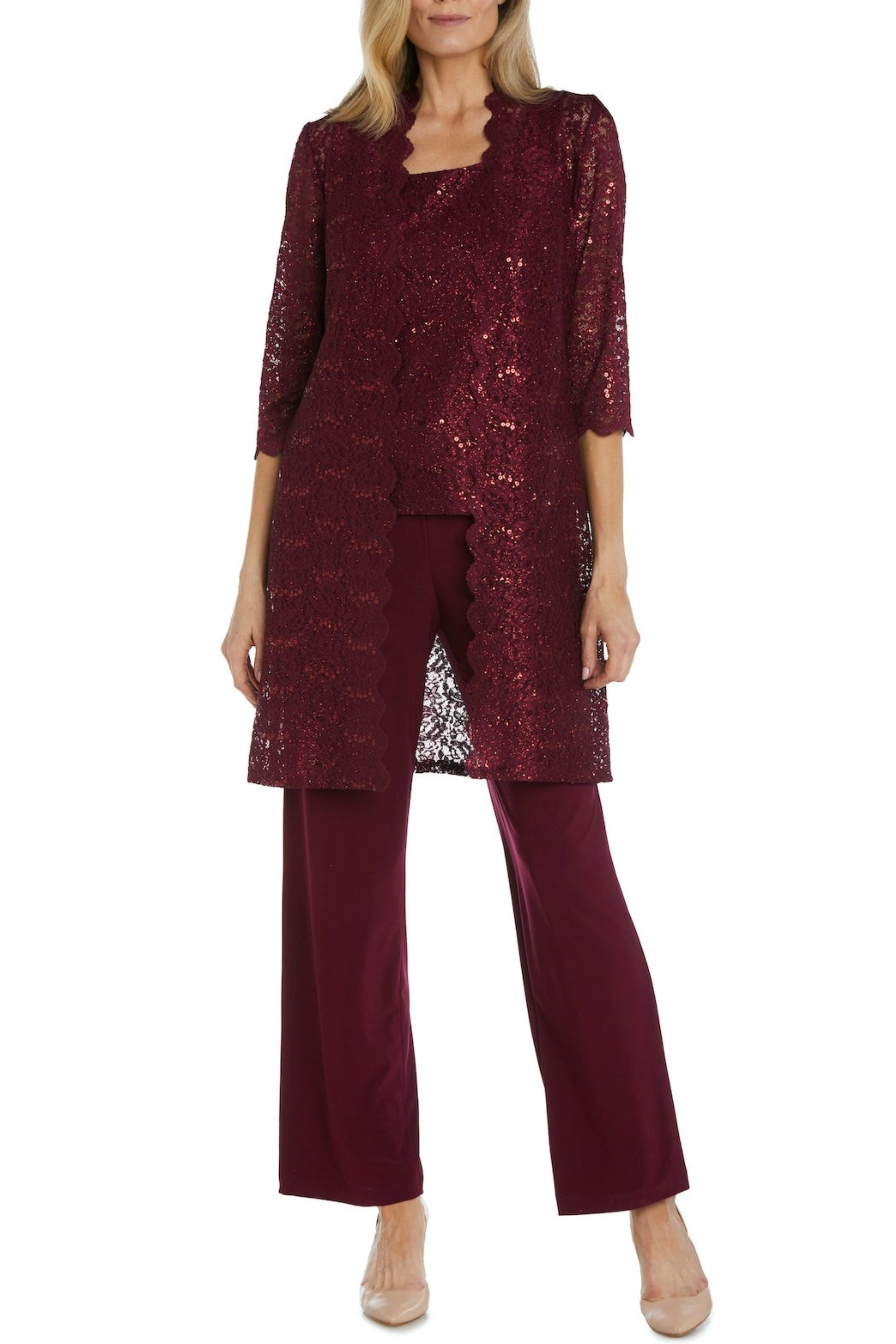 New Yorker's Apparel - Wholesale Top & Pant Set (NOT Loungewear) - Women's - RM Richards Lace 3/4 Sleeve 3-Piece Pants Set0