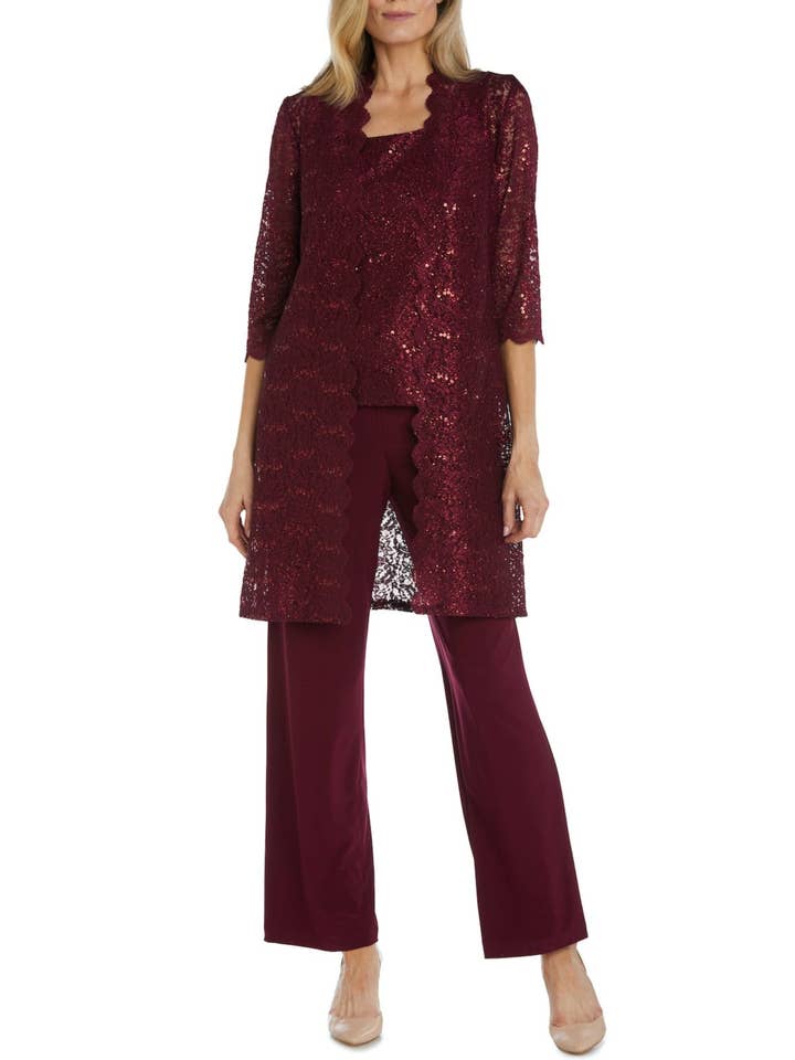 New Yorker's Apparel - Wholesale Top & Pant Set (NOT Loungewear) - Women's - RM Richards Lace 3/4 Sleeve 3-Piece Pants Set