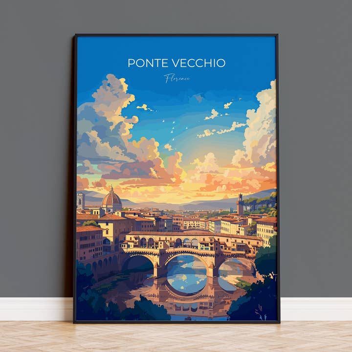 Ponte Vecchio Travel Poster Wall Art, Travel Print of Ponte Vecchio, Florence Art Lovers Gift, Italy, Italy Art Gift for wholesale by NQ Media Designs