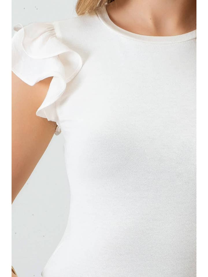 MINE - Wholesale Knit Top - Women's - SOLID RUFFLE FLUTTER SLEEVE KNIT TOP